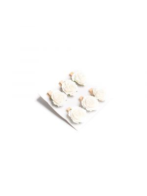  Koristeruusut pyykkipojalla - Valkoiset, 3,5cm, 6kpl