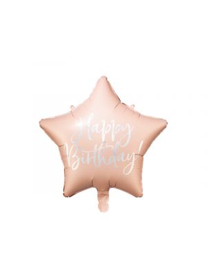  Foliopallo - Tähti - "Happy Birthday" - Vaaleanpunainen, 40cm