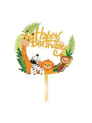  Kakkukoristetikku Happy Birthday, Viidakon Eläimet