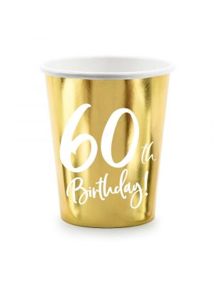  Kultaiset pahvimukit, 60th Birthday, 6kpl