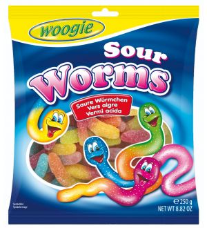  Sour Worms - Kirpeät hedelmäkumimadot, 250g