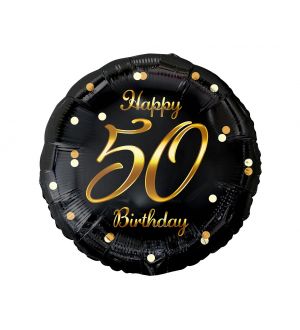  Foliopallo - Happy 50 Birthday, Musta-kulta, 45cm