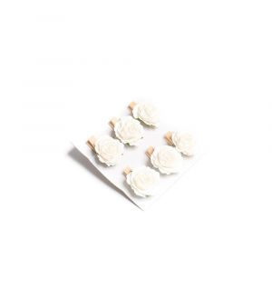  Koristeruusut pyykkipojalla - Valkoiset, 3,5cm, 6kpl