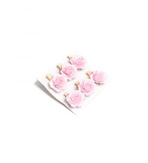  Koristeruusut pyykkipojalla - Vaaleanpunaiset, 3,5cm, 6kpl