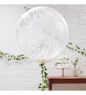  Jätti-konfetti-ilmapallo, valkoiset konfetit, 3kpl