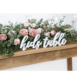  Puinen kids table -kyltti, Valkoinen