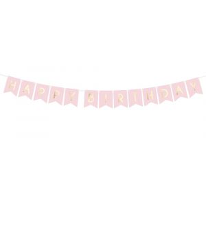  Banneri Happy Birthday Vaaleanpunainen