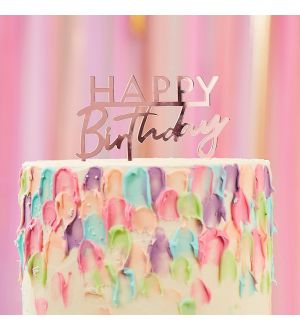  Ruusukultainen kakkukoriste, Happy Birthday, Akryyli