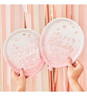 Ilmapallonmuotoiset Pahvilautaset, Happy Birthday, 8kpl