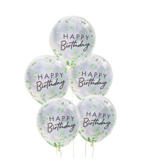  Lehti konfetti ilmapallot - Happy Birthday, 5 kpl