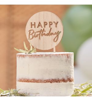  Pyöreä puinen kakkukoriste - Happy Birthday