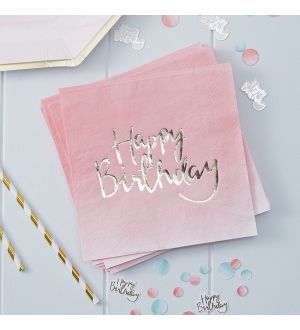  Lautasliinat - Vaaleanpunaiset, Happy Birthday, 20kpl