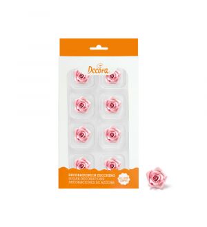 Decora Syötävät sokerikoristeet - Vaaleanpunaiset ruusut, 2cm, 8kpl