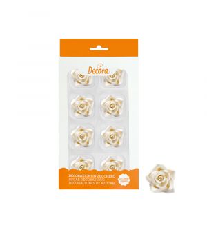 Decora Syötävät sokerikoristeet - Valkoiset ruusut, 3,5cm, 8kpl