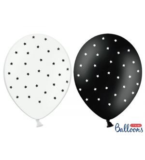  Mustat ja valkoiset ilmapallot tähdillä - 30cm, 6kpl