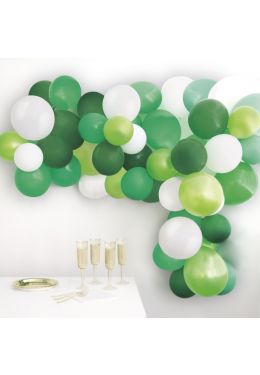  Ilmapallokaari - Vihreä/valkoinen, 40 ilmapalloa