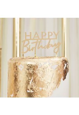  Kultainen kakkukoriste, Happy Birthday, Akryyli