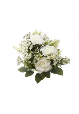  Kukkakimppu - Valkoiset ruusut lehdillä, 40.5cm