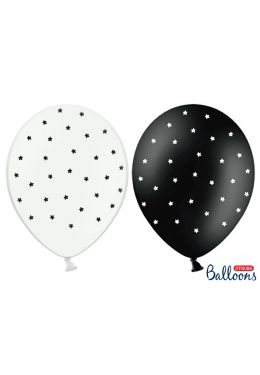  Mustat ja valkoiset ilmapallot tähdillä - 30cm, 6kpl