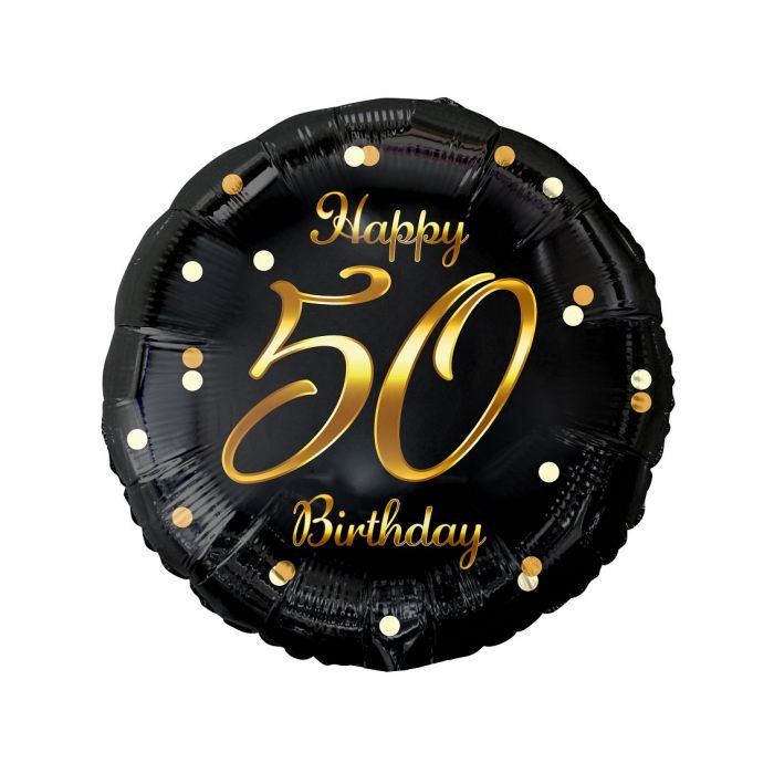 Foliopallo - Happy 50 Birthday, Musta-kulta, 45cm