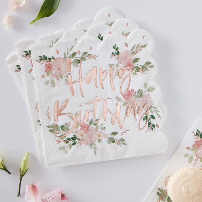  Lautasliinat Happy Birthday, Ditsy Floral
