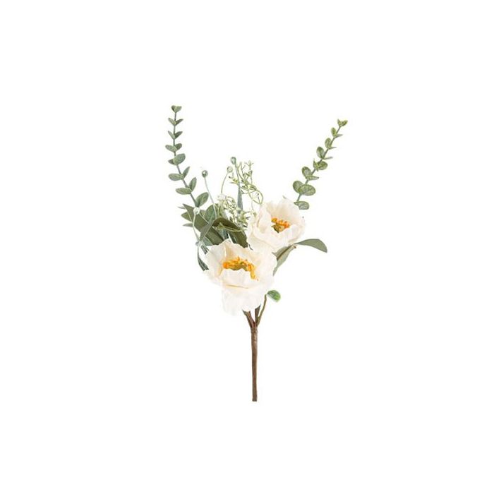  Kukkakimppu - Valkoiset unikot ja lehdet, 33cm