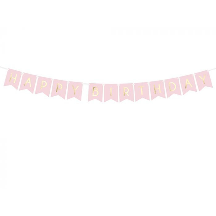  Banneri Happy Birthday Vaaleanpunainen